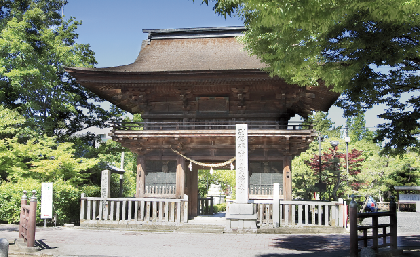 周辺を木々に囲まれている茶色の屋根の寺の写真