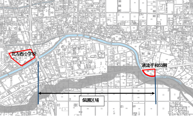保護区域を示した地形図