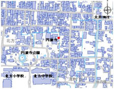 弘法大師像が収蔵されている円鏡寺周辺の地図詳細は以下