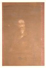 暖色系の紙に経年劣化でかすれてしまっている弘法大師像が描かれた絵の写真