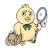 麦わら帽子と虫取り網を持っている鳥のキャラクターのイラスト